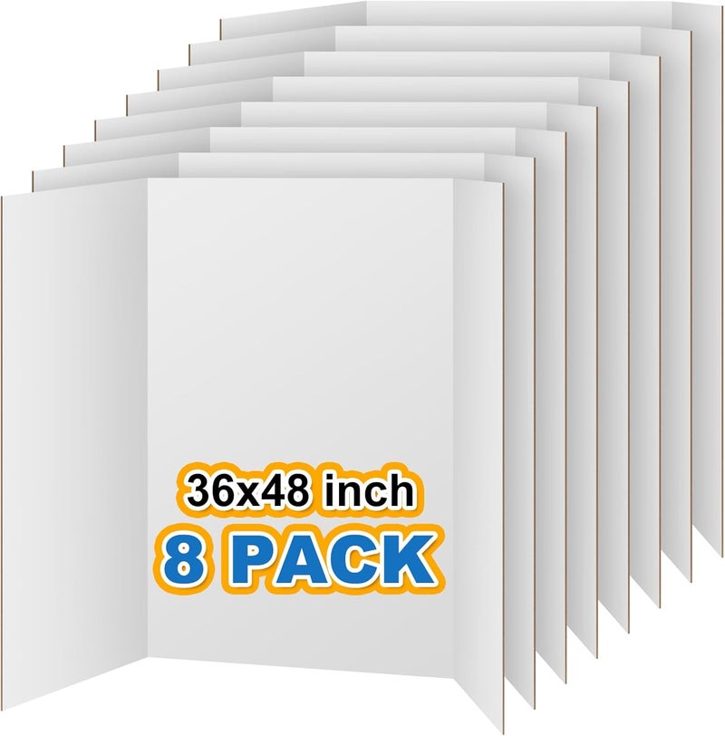 VinTS 8 PCS 36" x 48" Trifold Poster Board White Trifold Foldable Display Poster Board for School Projects, Science Fair,Graduation Exhibitions - Image 1